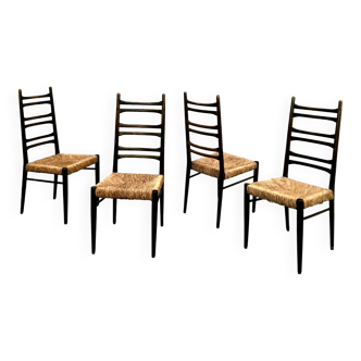 Series of 4 italian chairs with high backs vintage from the 50s