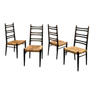 Série de 4 chaises italiennes à dossiers hauts vintage des années 50