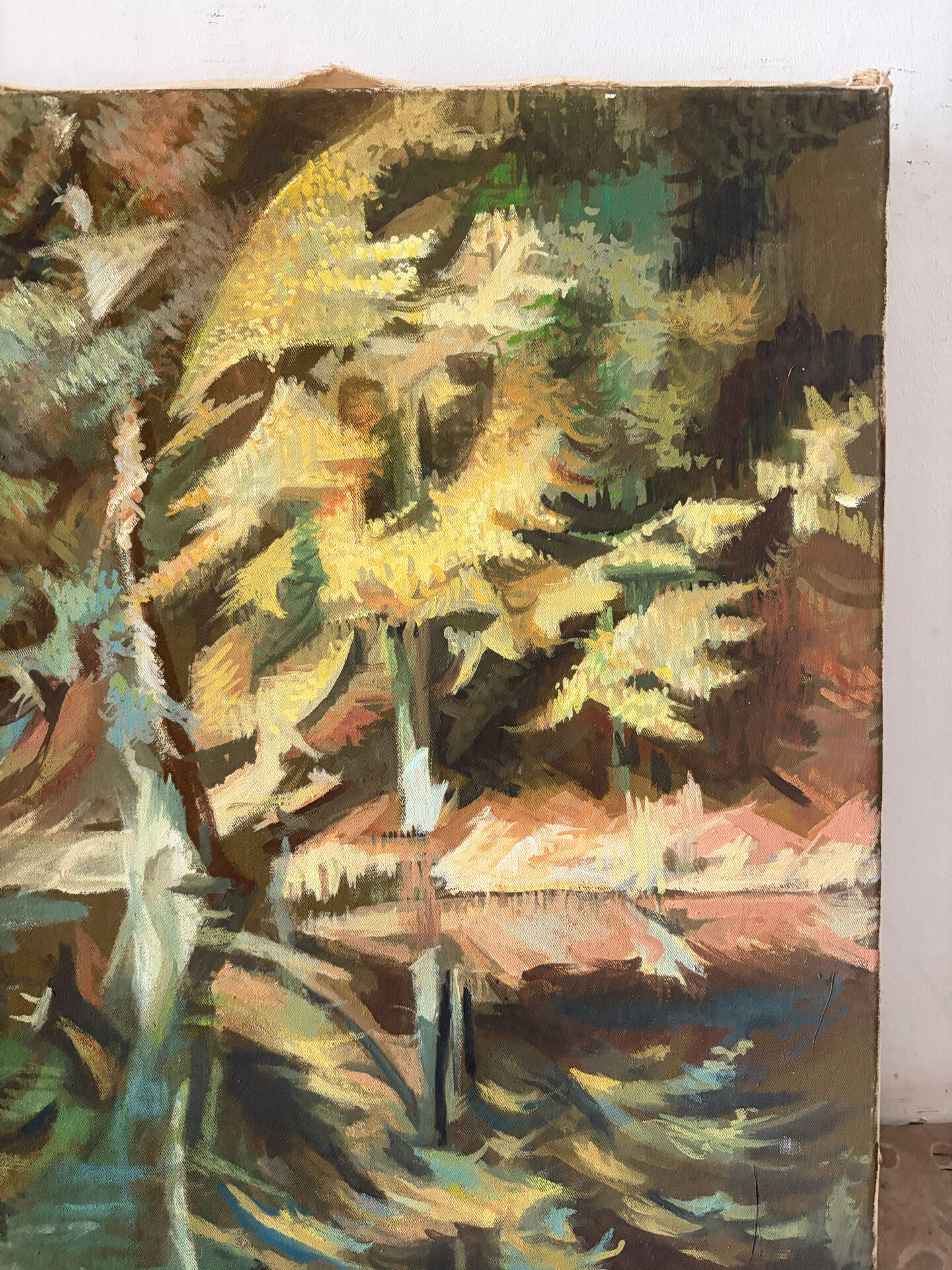 Reflections of trees on the water, oil on canvas signed