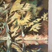 Reflections of trees on the water, oil on canvas signed