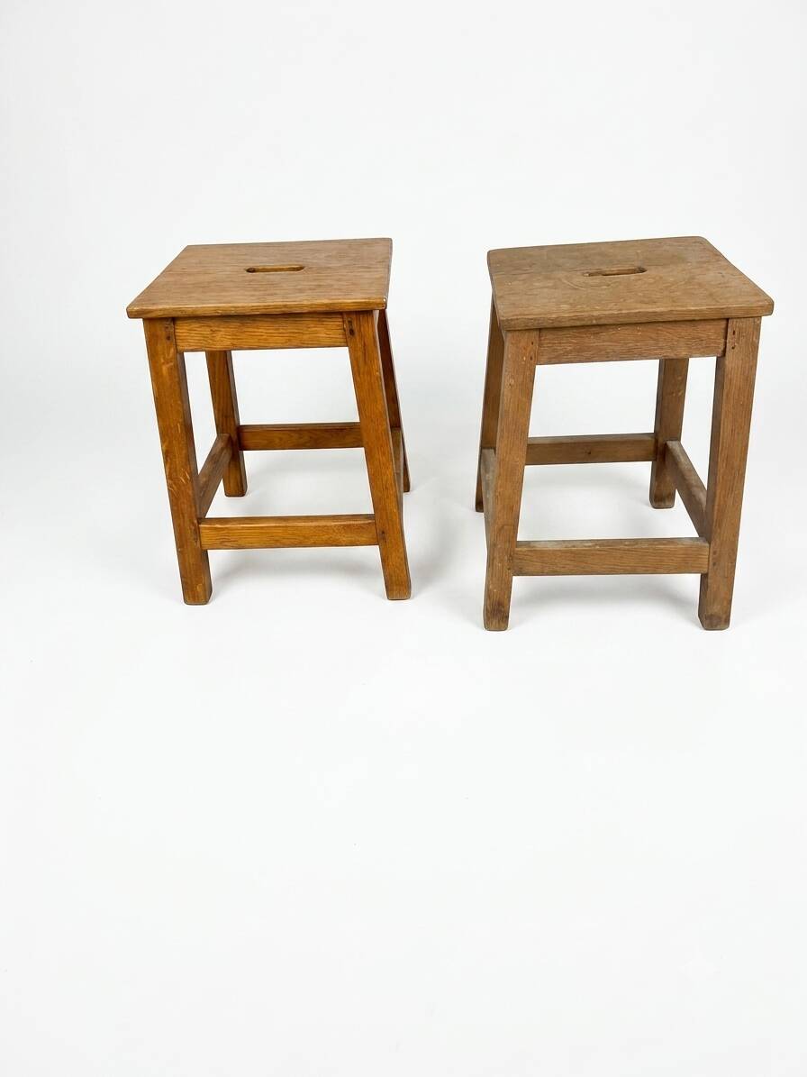 Pair of low stools in solid oak