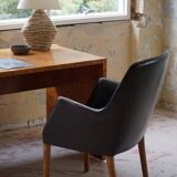 Fauteuil Danemark Moderne par Nanna Ditzel en chêne et cuir patiné, années 1950