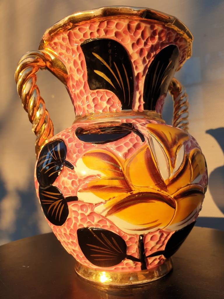 Vase Vallauris 1950 rose noir et jaune