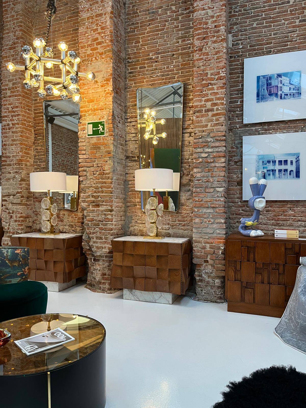 Contemporary Modern Pair of Sideboards in Wood and Siena Marble Top, Italy