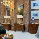 Contemporary Modern Pair of Sideboards in Wood and Siena Marble Top, Italy