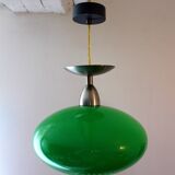 Pendant light space age green vintage metal and glass