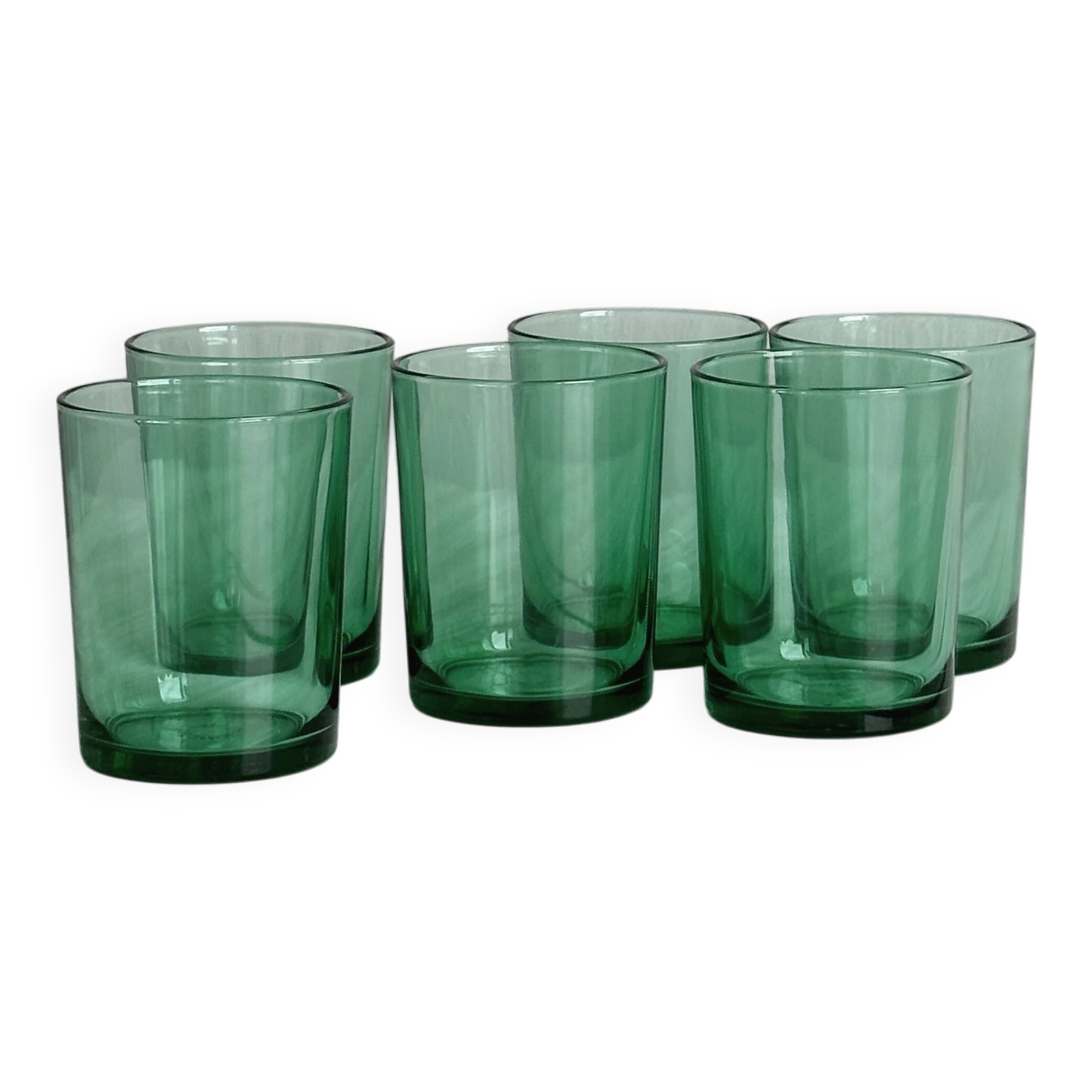 Set of 6 vintage translucent green glasses