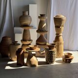 Stool, side table, cylindrical solid mango wood end table.