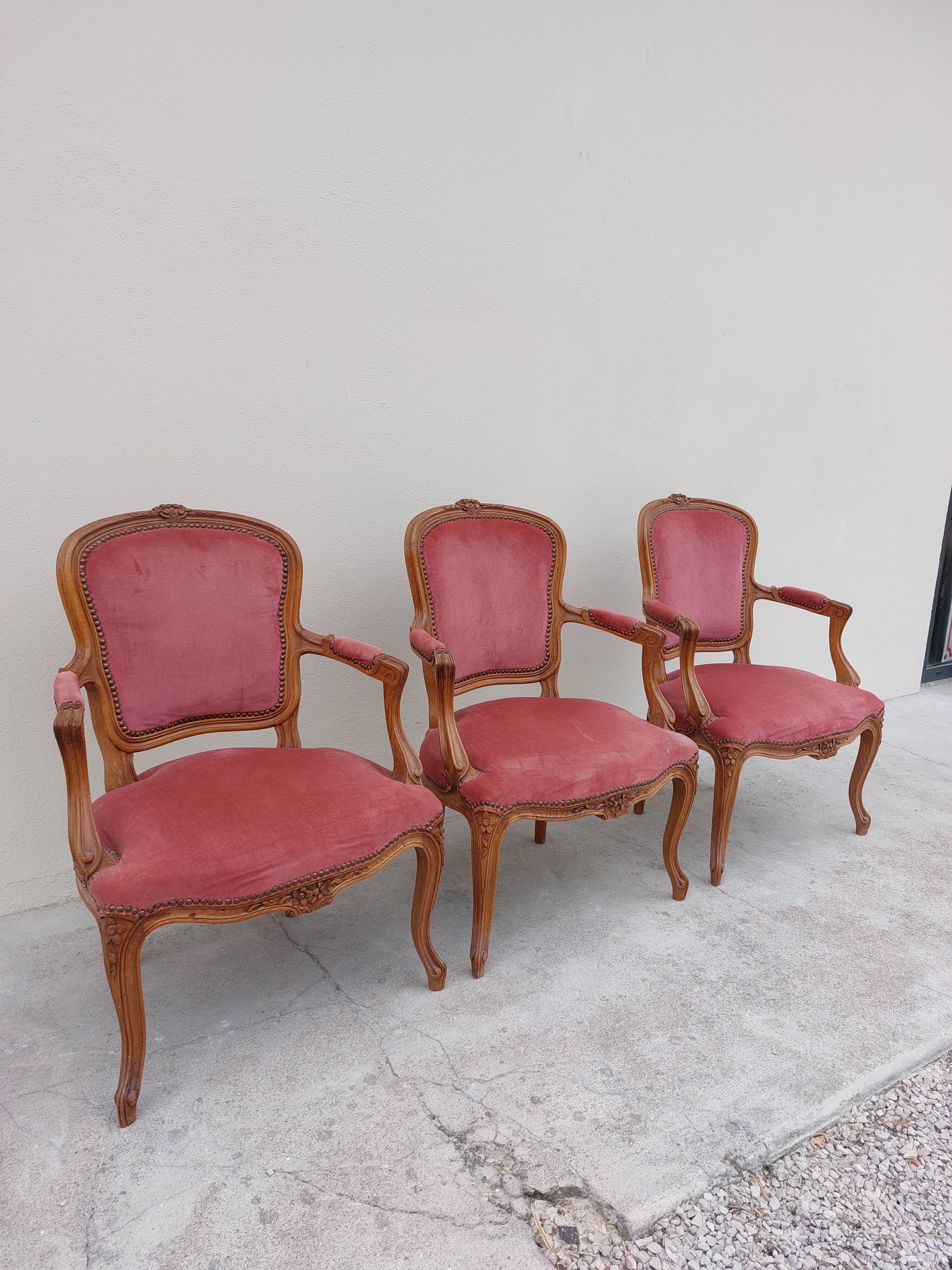 Series of 3 Louis XV chairs in old oak