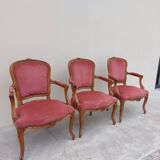 Série de 3 chaises Louis XV en chêne ancienne
