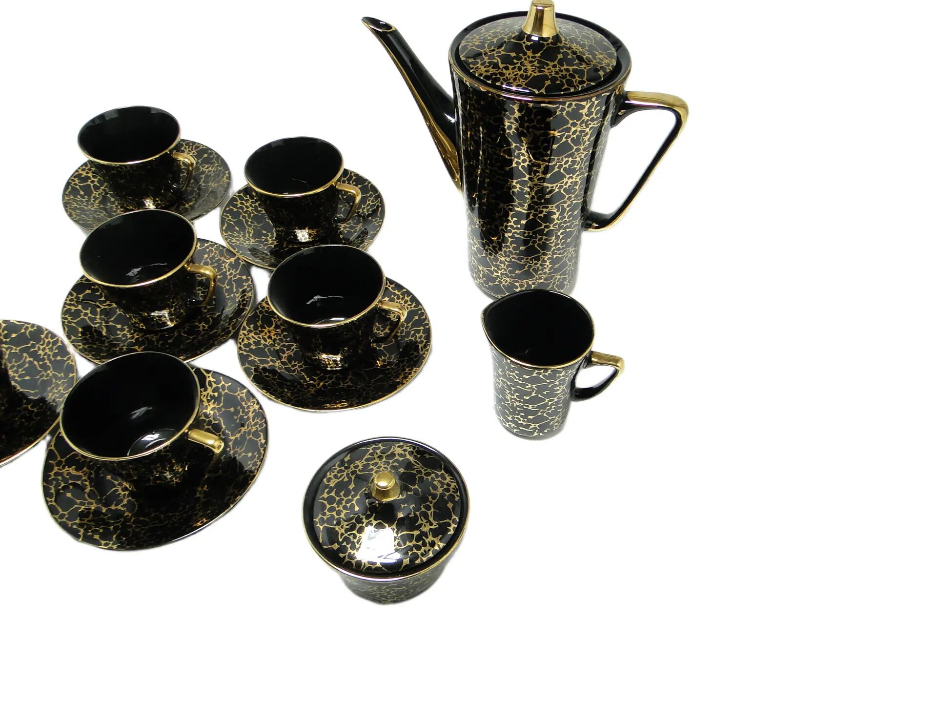 Service à café, modernisme, porcelaine noire, Ćmielów, Pologne, années 1970.