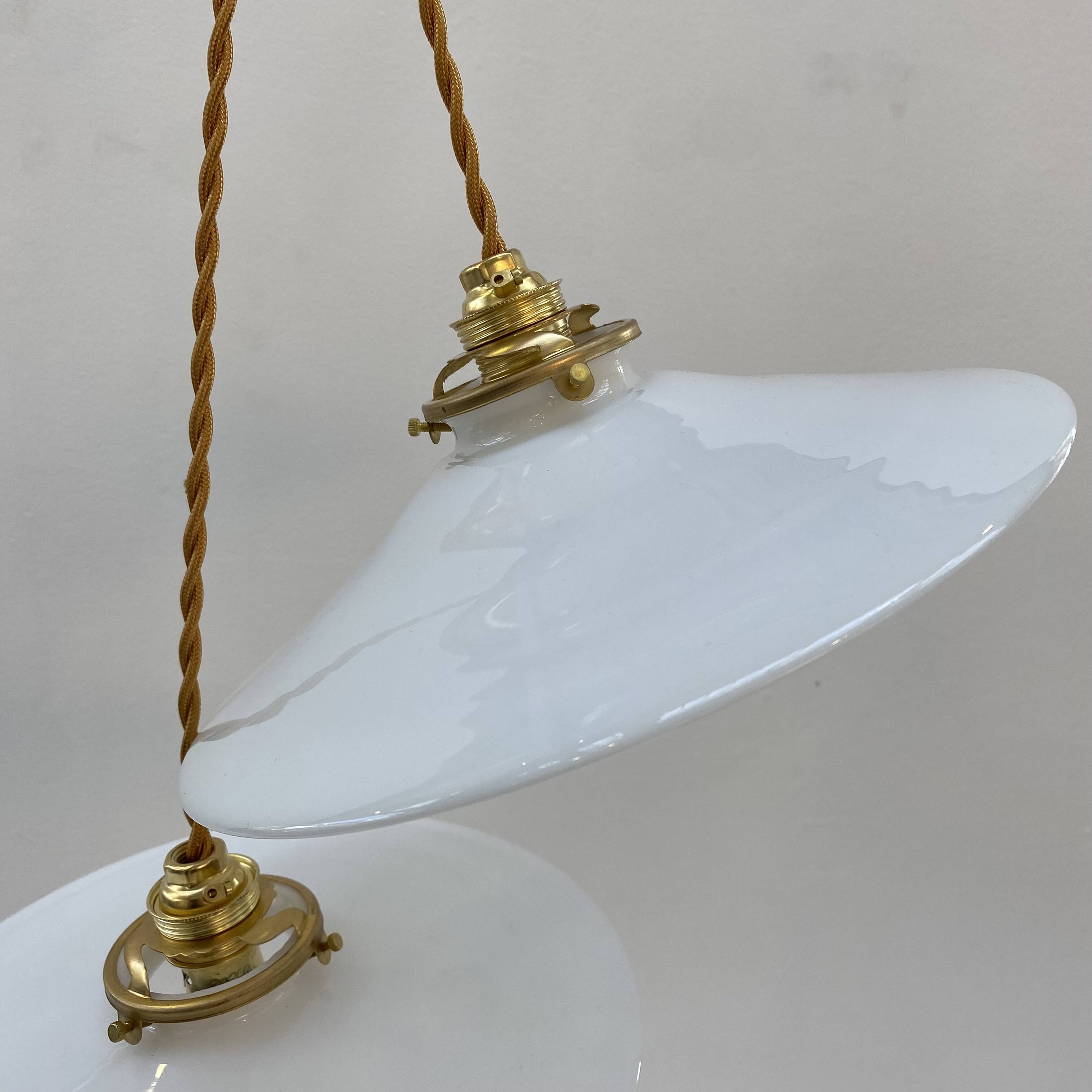 Pair of vintage white opaline pendant lights
