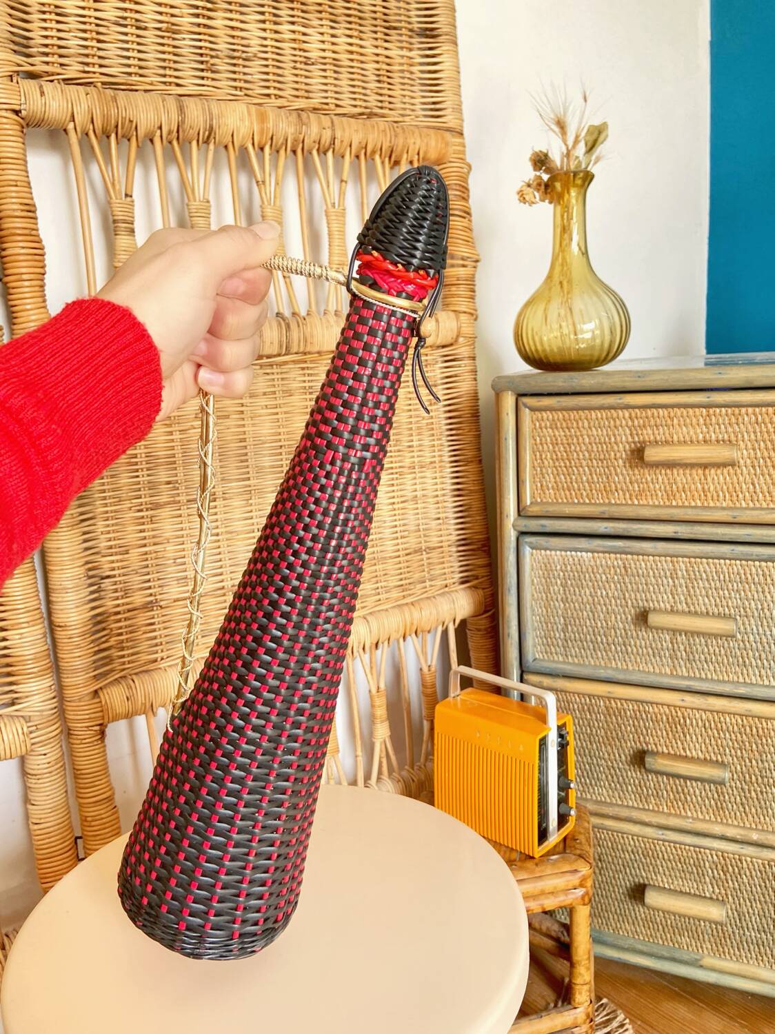 Large vintage scoubidou bottle