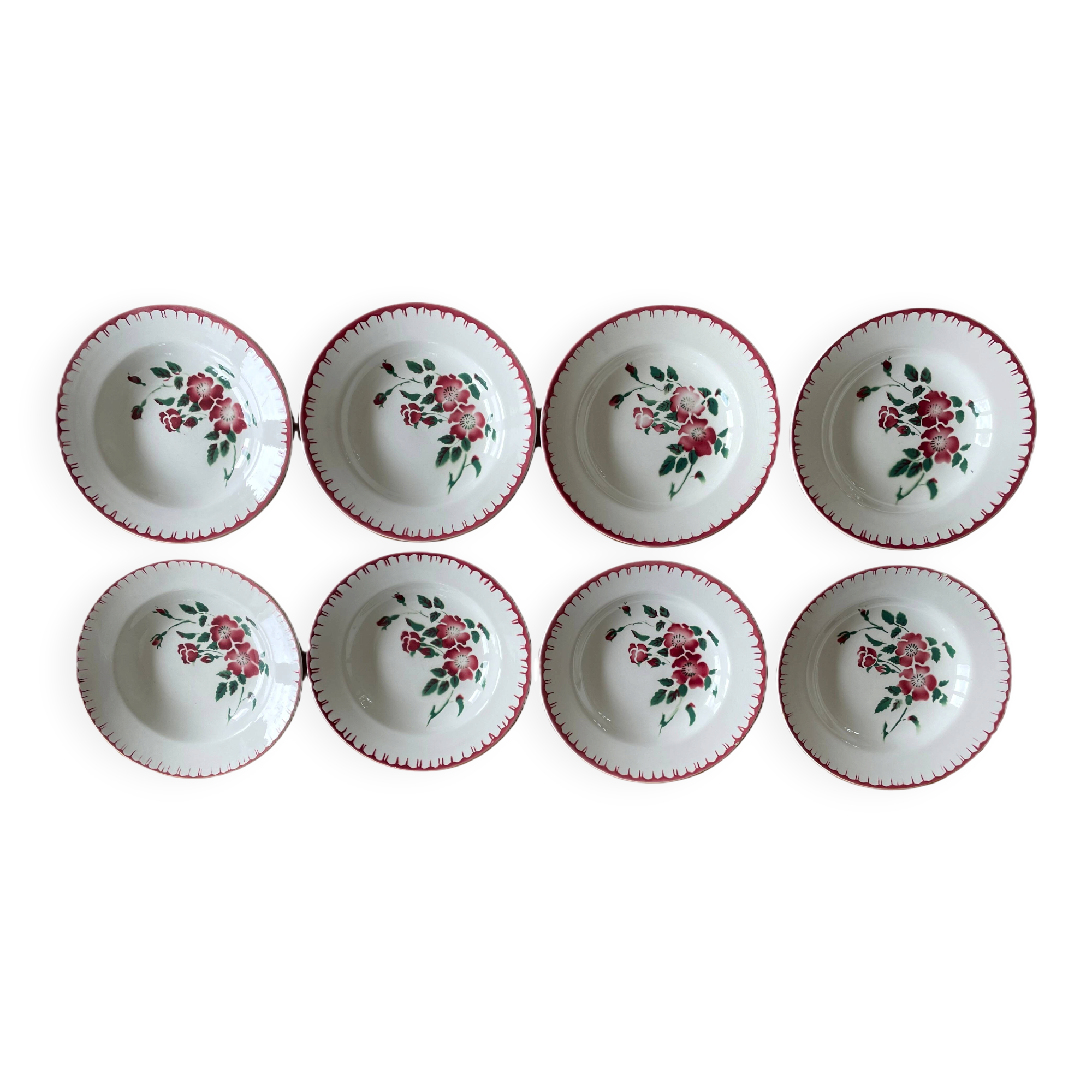 8 antique deep plates in Sarreguemines earthenware.