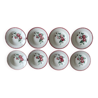8 antique deep plates in Sarreguemines earthenware.