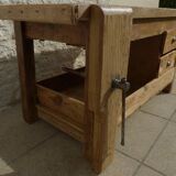 Large workbench with press, 2 drawers and storage tray - Totally sanded and varnished