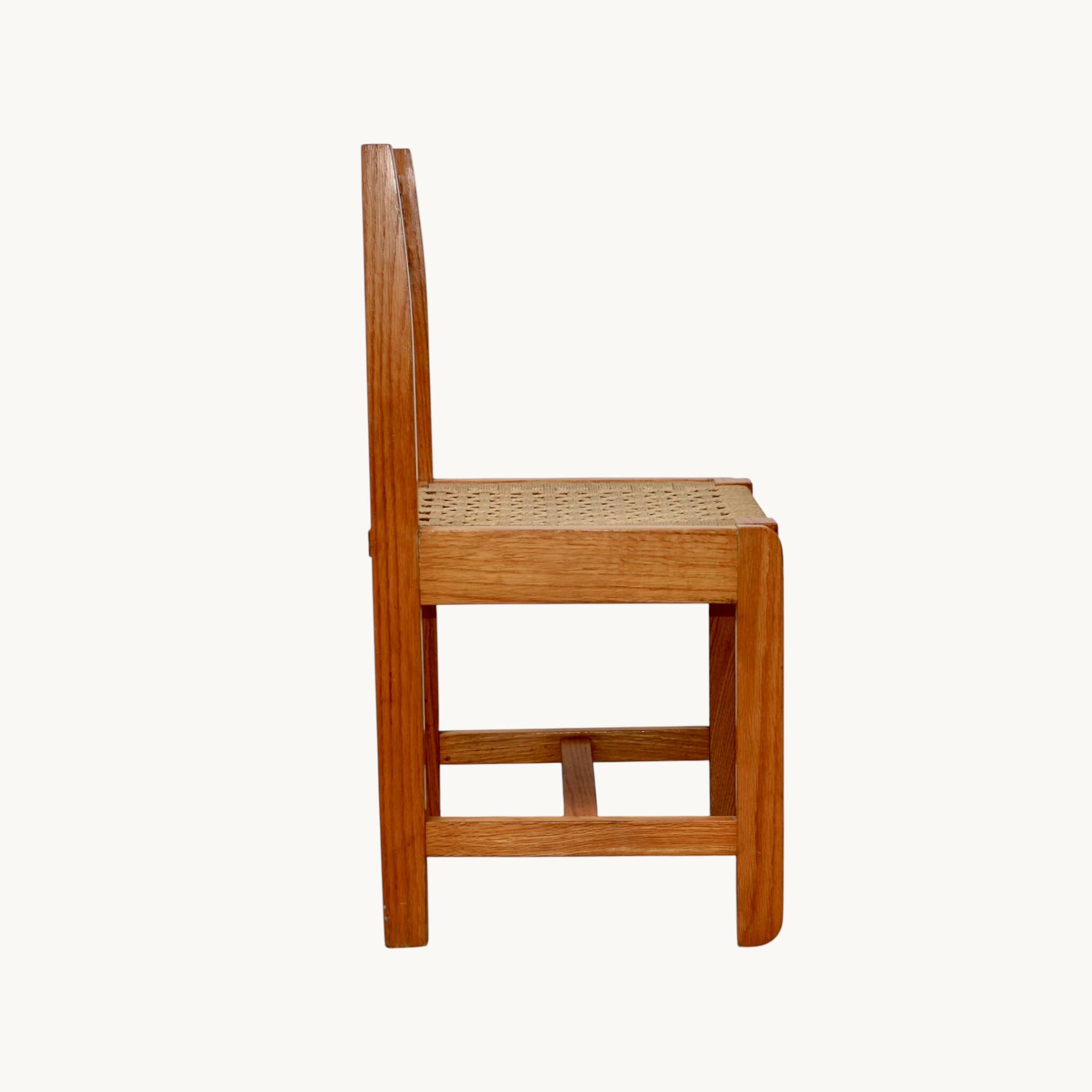 6 light wood chairs with rush seats, Italy, 1960s