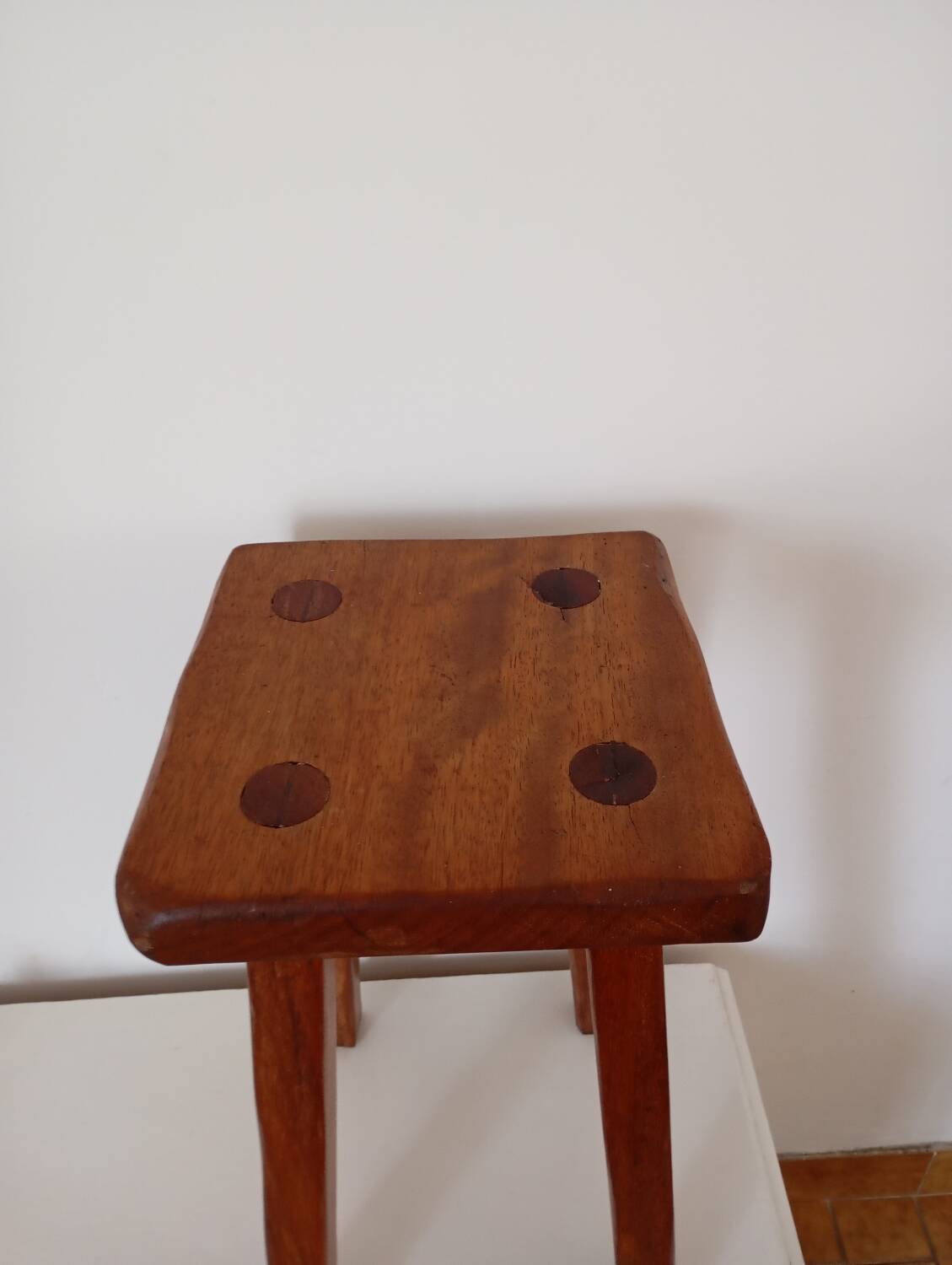 Brutalist style wooden stool