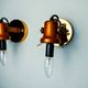 Pair of articulated "Cocoon" wall lights, resin and pine, Italy, 1970
