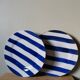 Set of 2 vintage plates in glazed stoneware with blue stripes