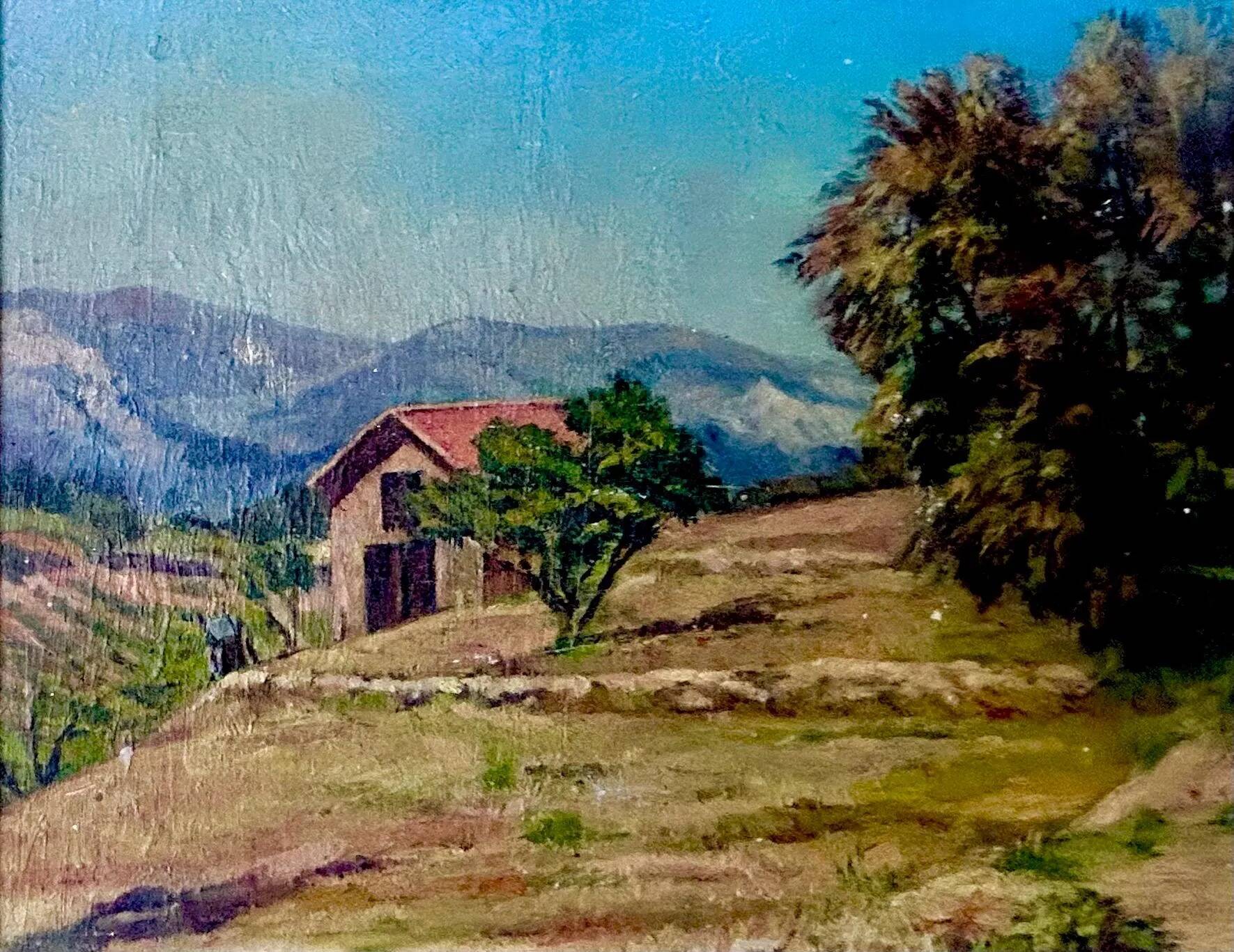 1920s French Impressionist Oil on Panel – Signed Provence Farmhouse Landsca