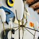 Lampadario vintage in vetro opalino bianco