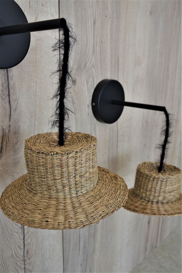 Pair of wall lamps mini straw hat