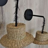 Pair of wall lamps mini straw hat