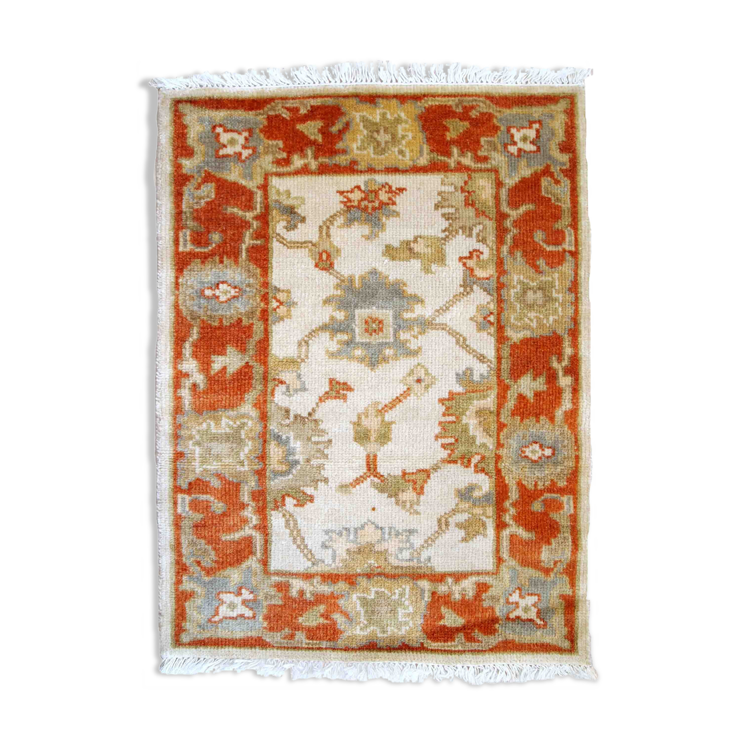 Vintage Indian Mahal handmade carpet 64cm x 97cm 1980s