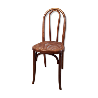 Chaise bistrot en bois courbé et cannage début XXème