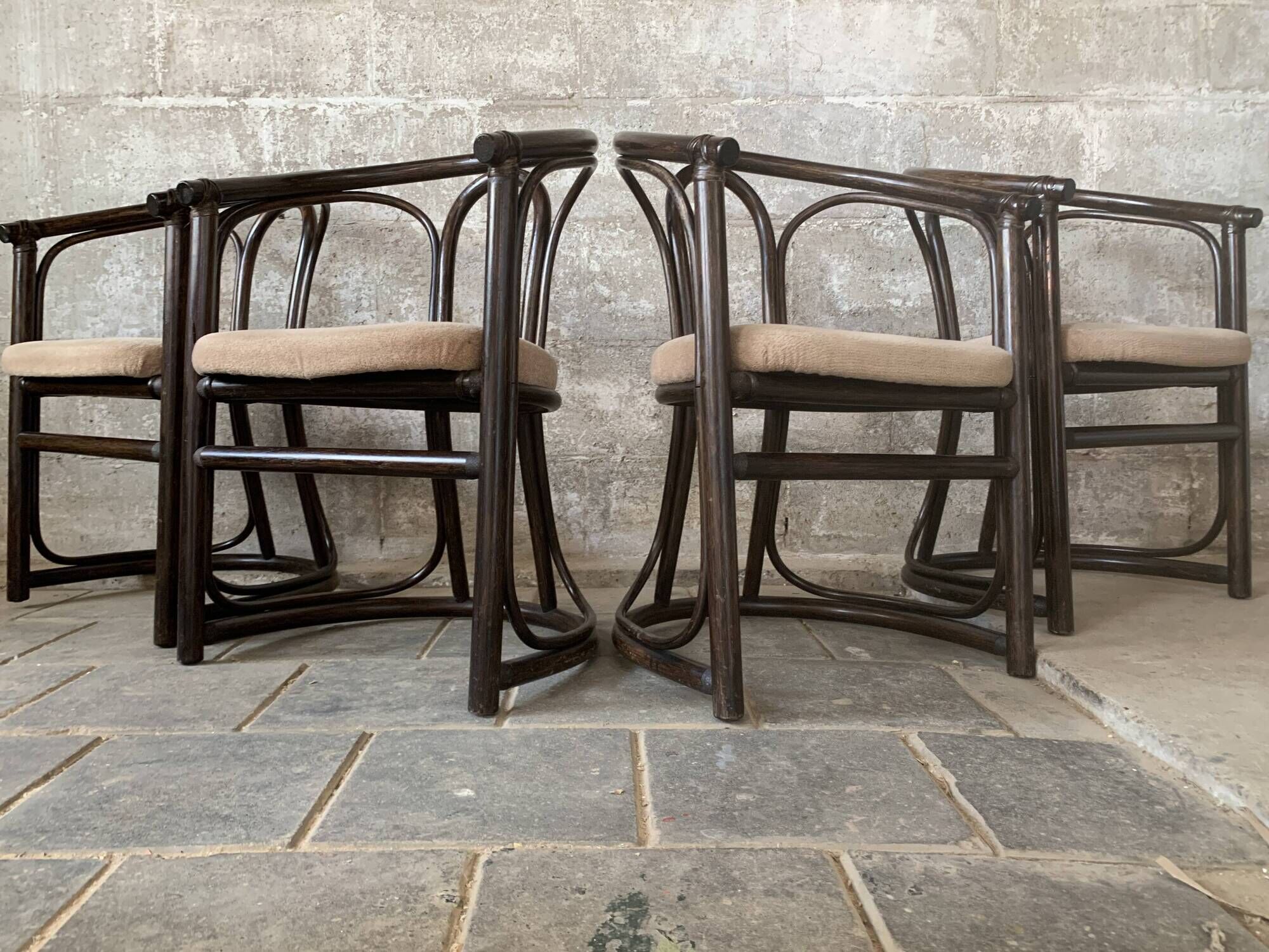 Set of 4 midcentury bentwood bamboo Dutch dining chairs, Rohe Noordwolde 19