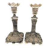 Pair of molded glass candlesticks