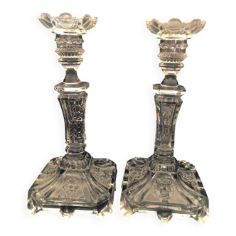 Pair of molded glass candlesticks