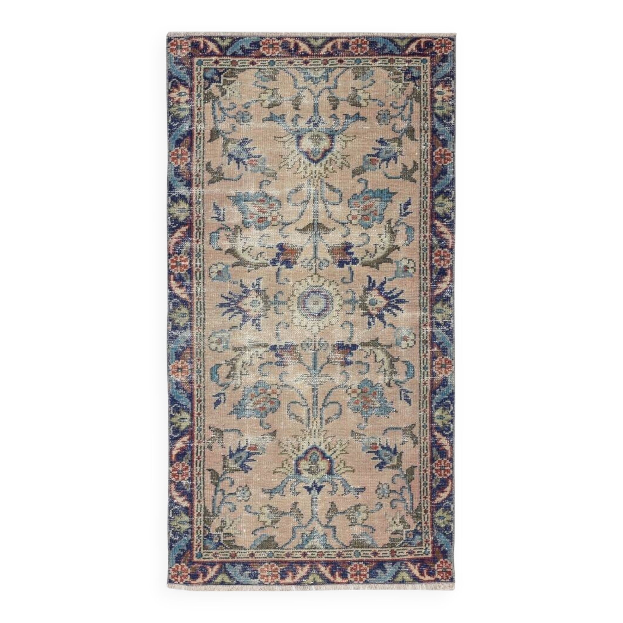 Handmade Turkish Rug for Bohemian and Classic Interiors. Vintage Floral Design Accent Rug