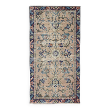 Handmade Turkish Rug for Bohemian and Classic Interiors. Vintage Floral Design Accent Rug