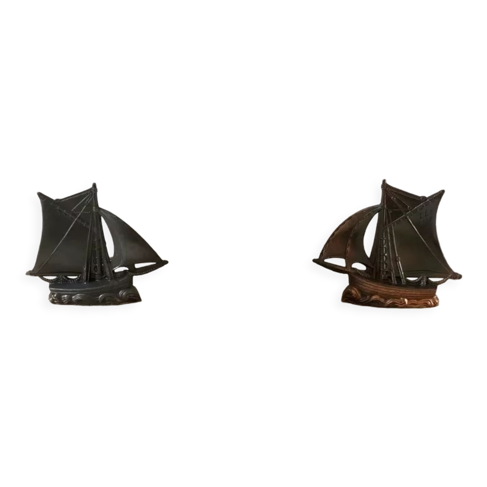 Pair of bookends boats in marble and steel 50s