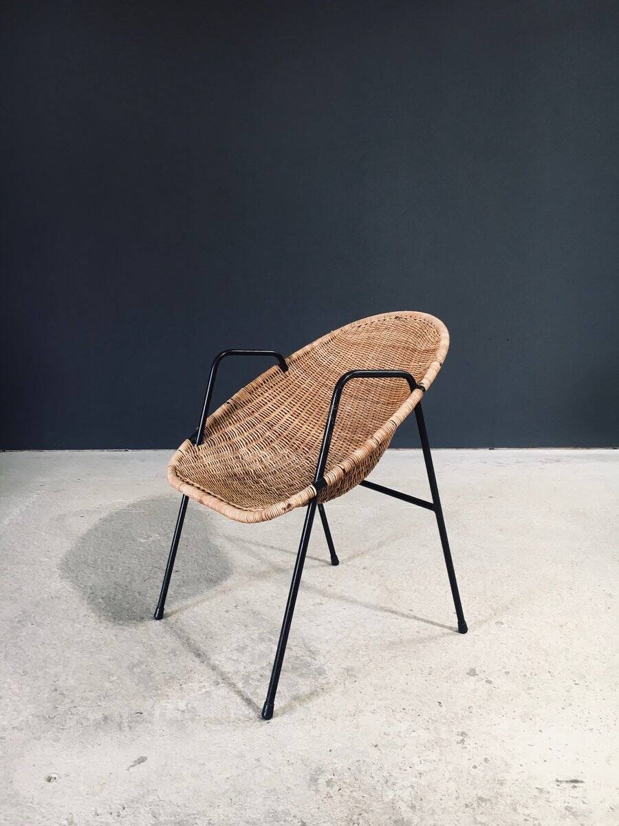 Mid-Century Modern Rattan Armchairs, France, 1950s, Set of 2