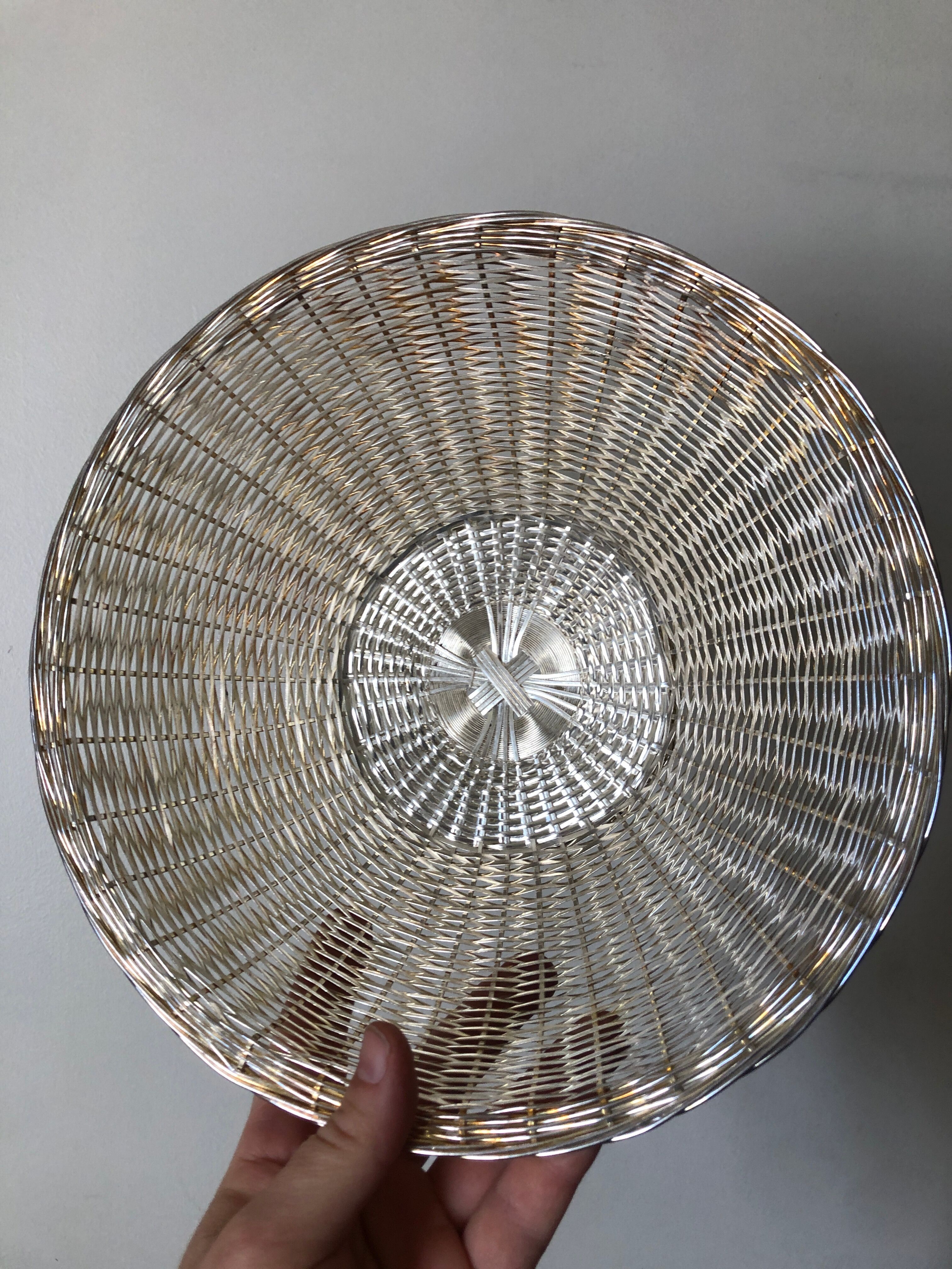 Braided silver metal basket