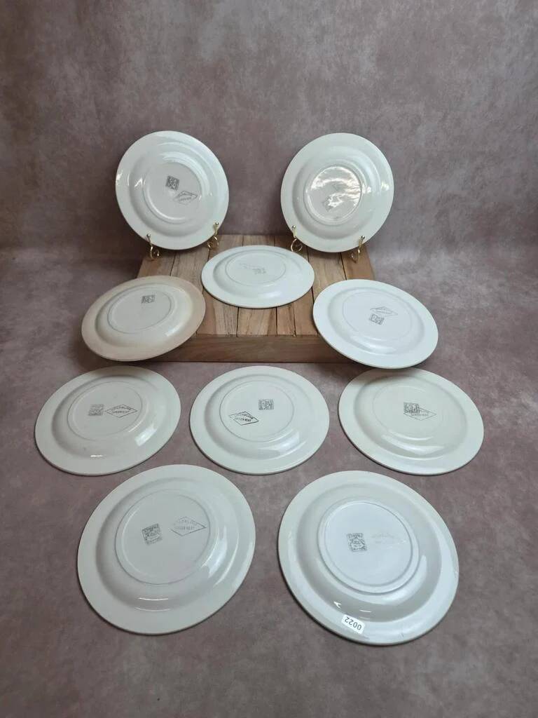 Set of 10 dessert plates Salins – Opaceline Jamier Green – vintage checkered