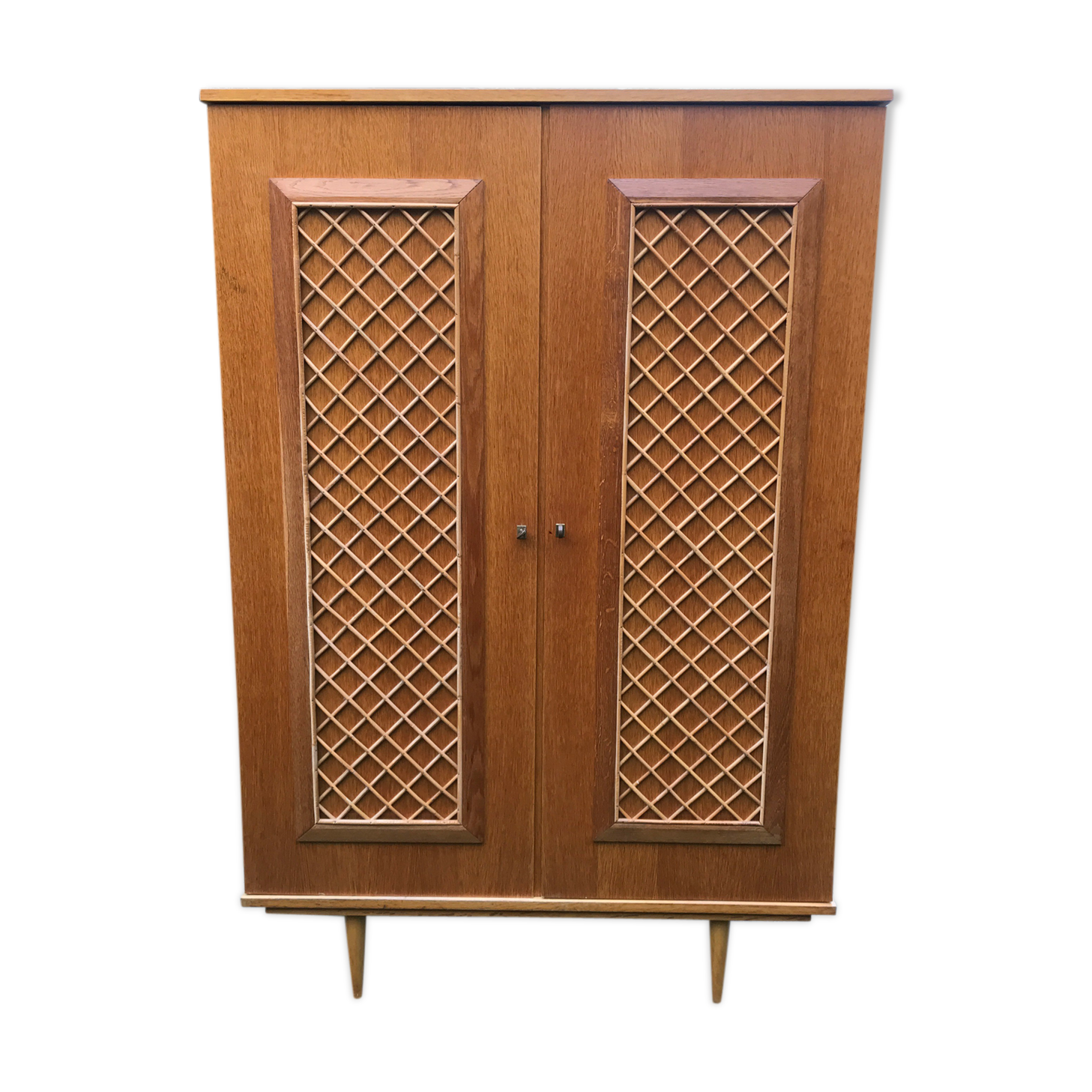 Wooden cabinet and vintage rattan 1950