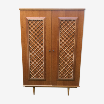 Wooden cabinet and vintage rattan 1950