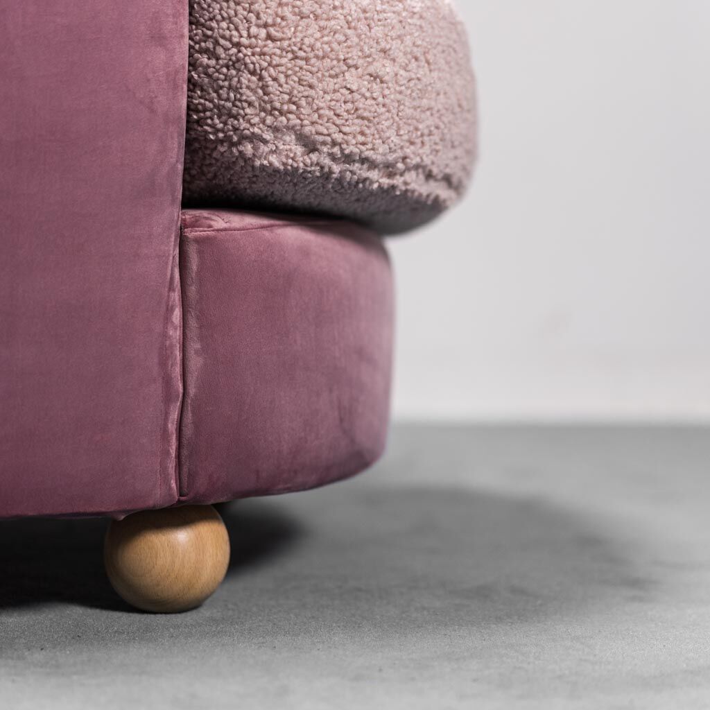 Velvet sofa and bouclé 70s vintage modern