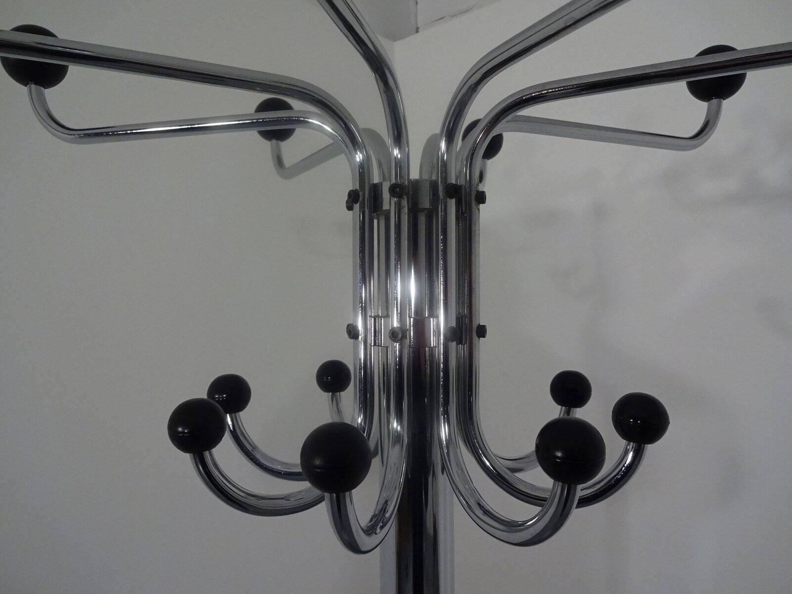 French chrome-plated steel tubular coat rack, 1940s