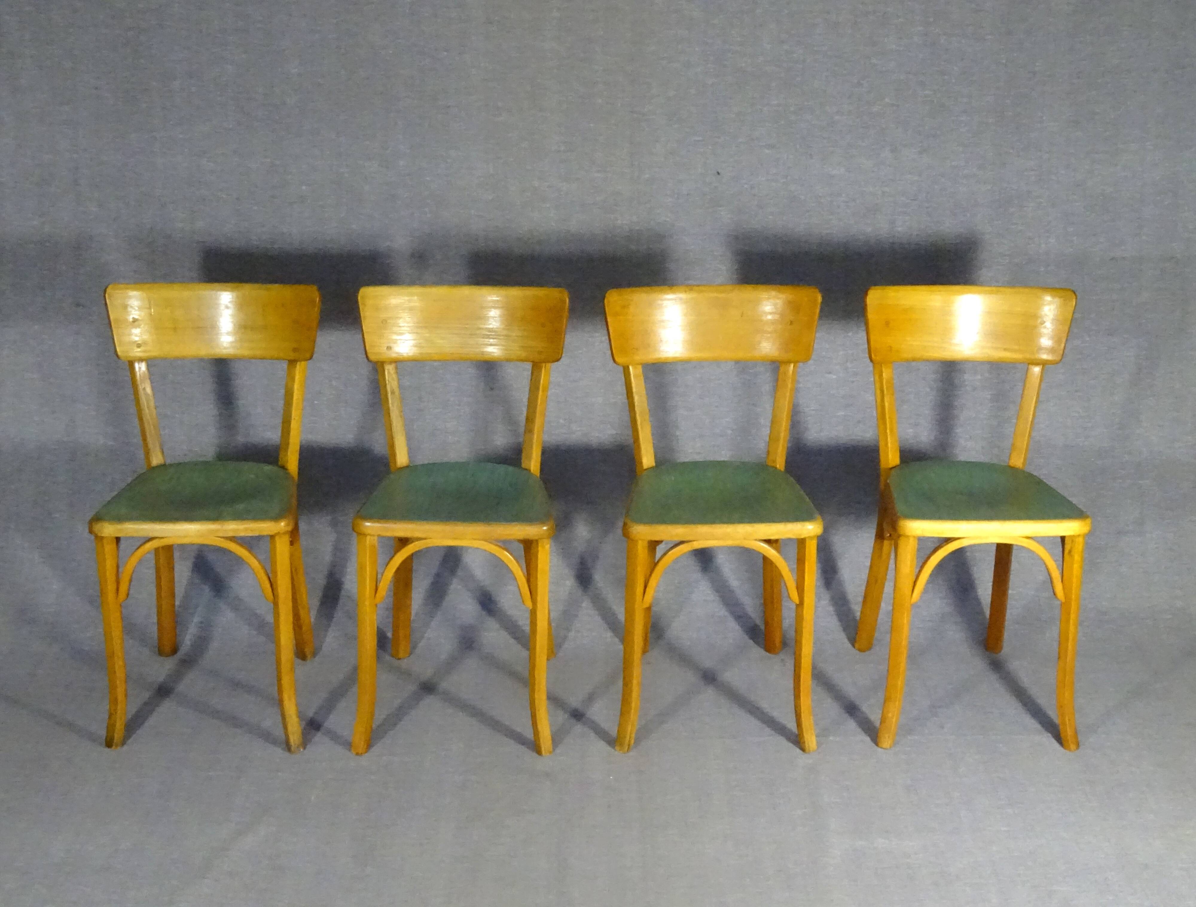 Set de 4 chaises Baumann 1955, cuisine - bistrot, assises linoléum