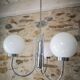 Old 3-light globe opaline stainless steel pendant/chandelier 1960/1970 space age vintage