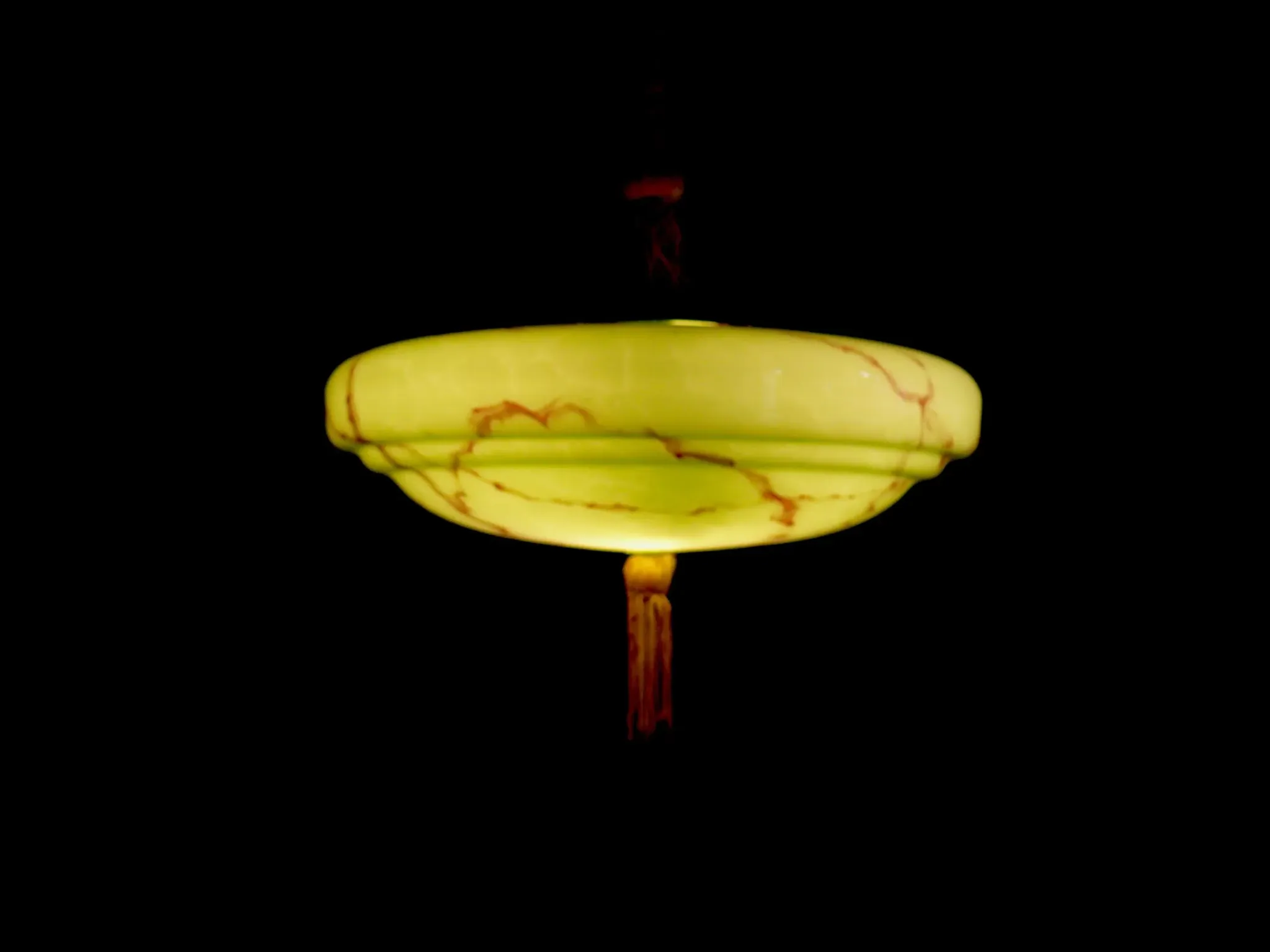 Art Deco pendant light with coiled rod, marbled effect, metal and brass pendant - 1930s