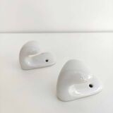 Pair of bathroom hooks or kitchen in white ceramic 1950