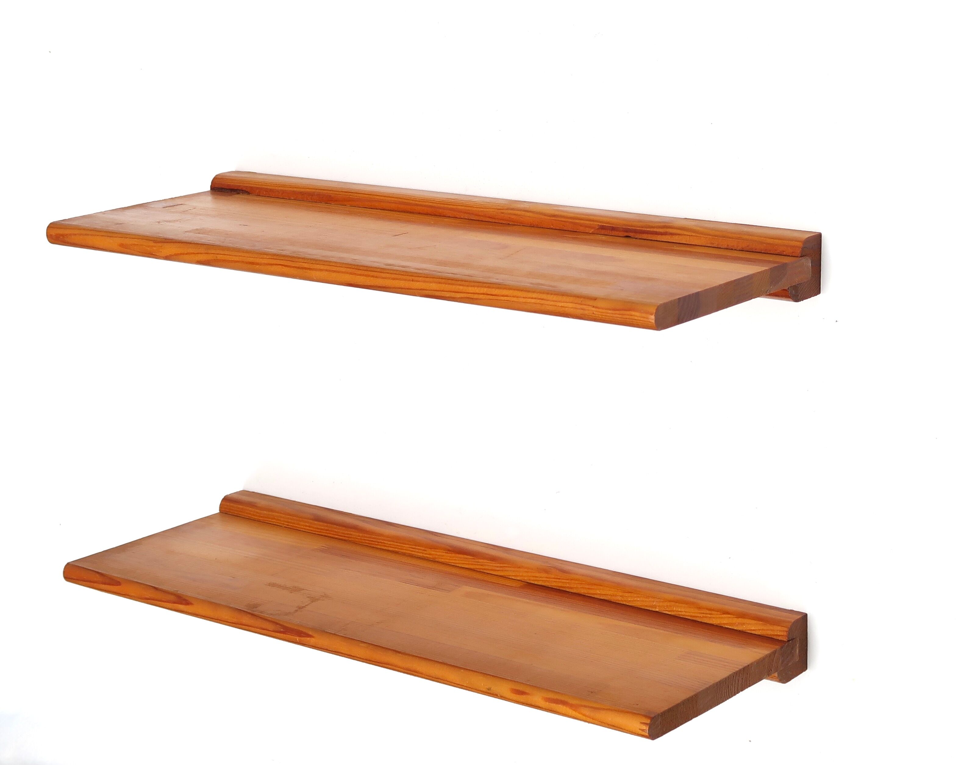 Two wall shelves in pine wood, 70s