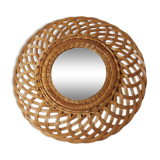 Miroir rond en rotin vers 1970