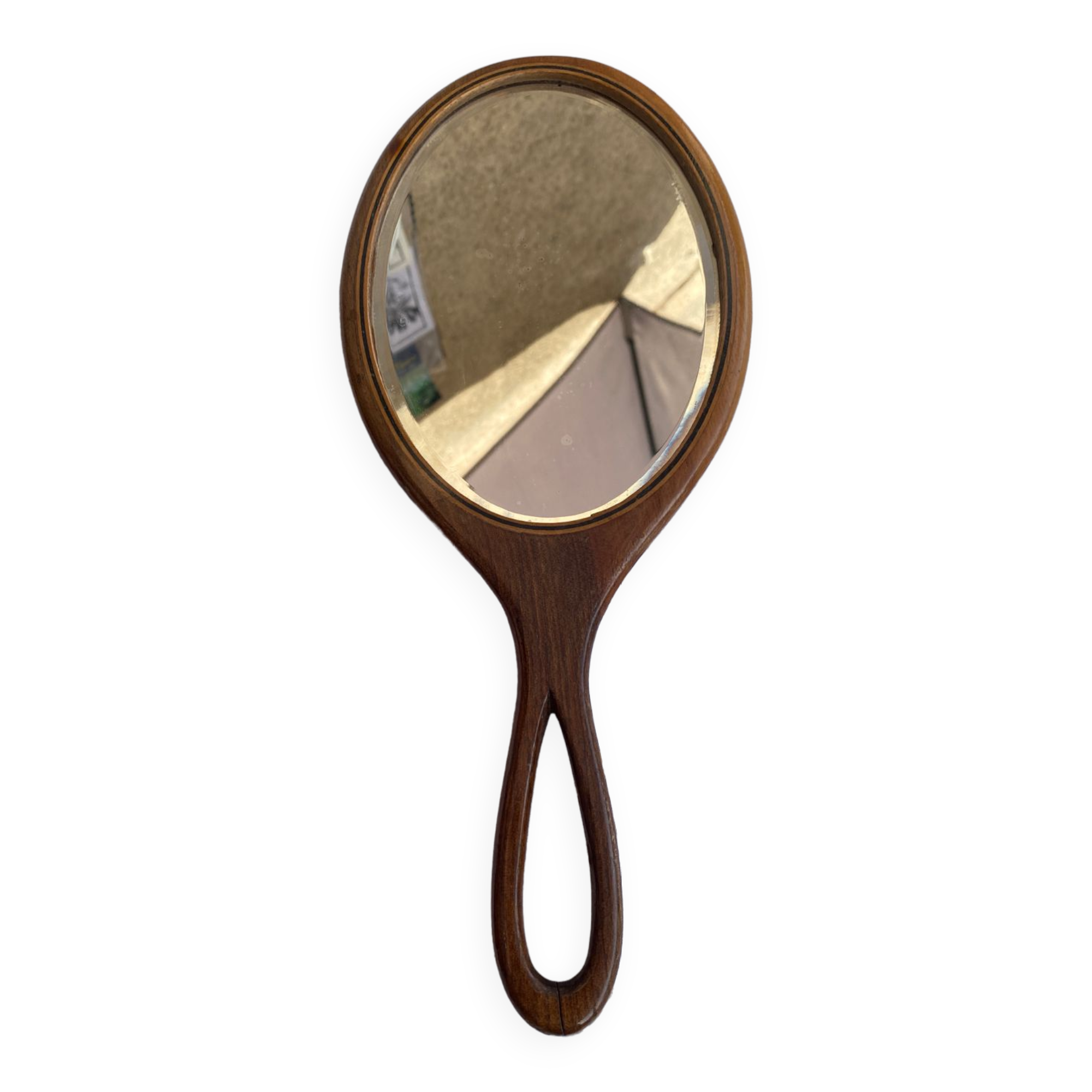 Hand-facing wooden mirror